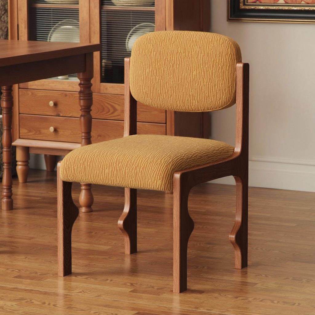 露西餐椅法式覆古极简实木椅子家用轻奢中古靠背布艺吃饭软包单椅