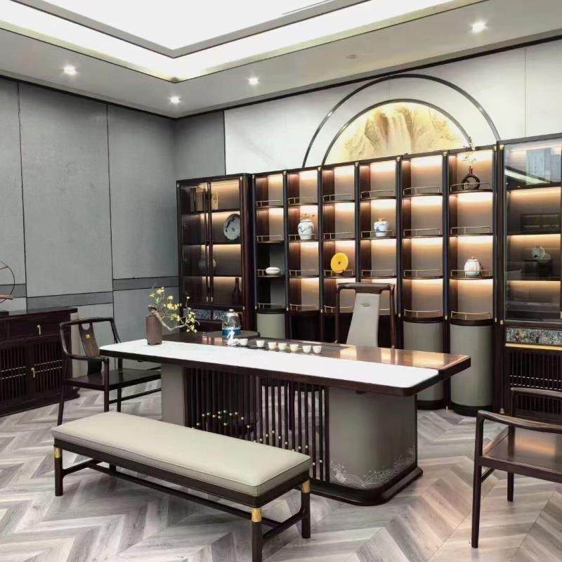 新中式实木茶桌椅组合简约现代高级感办公室接待洽谈北美黑胡桃木