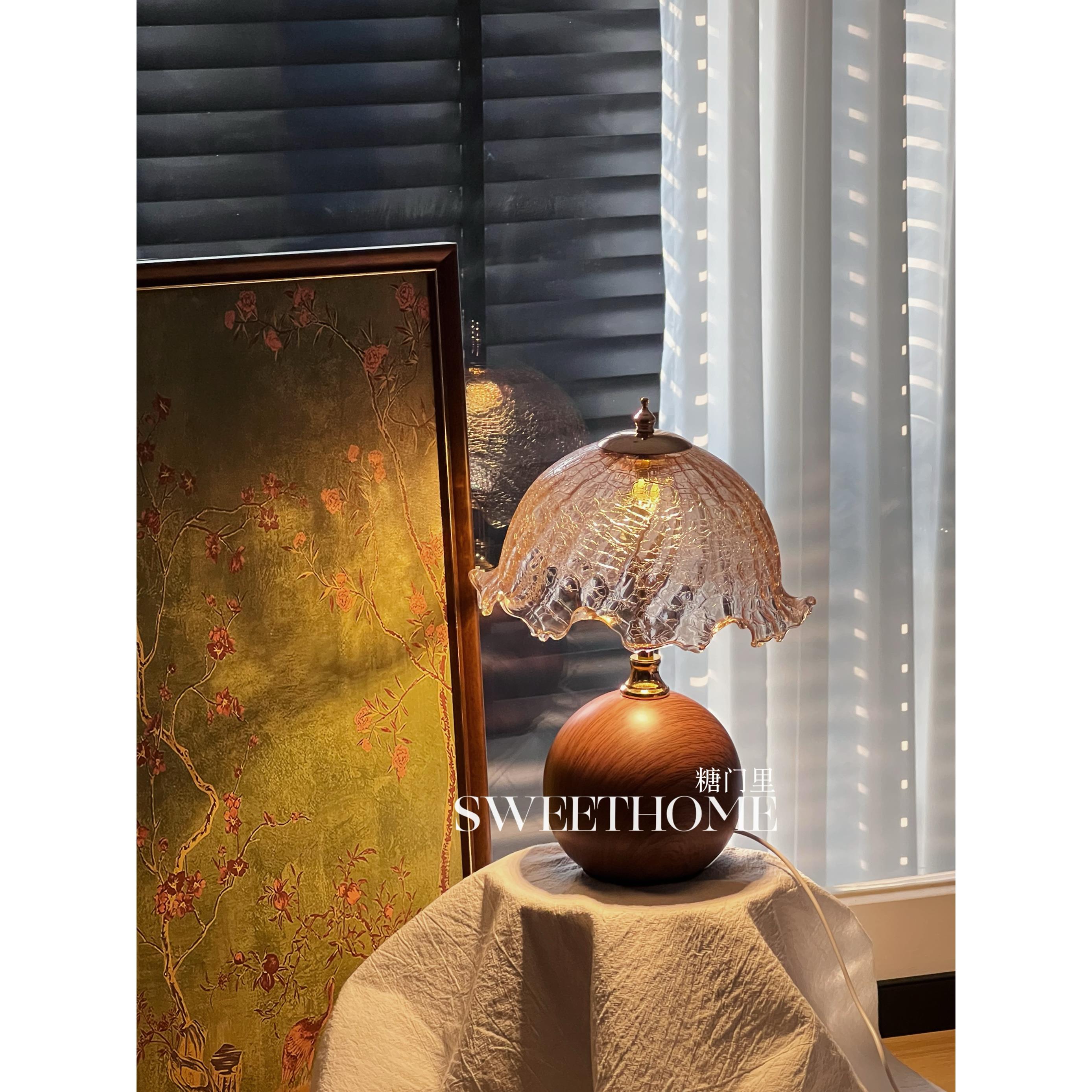 SweetHome *秘境 覆古陶瓷卧室充电床头轻奢高级中古氛围花朵台灯