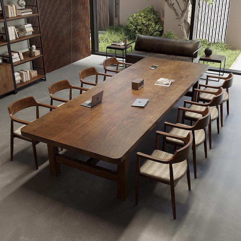 全实木会议桌长桌简约大型工作台办公桌长条形大桌子原木桌椅组合