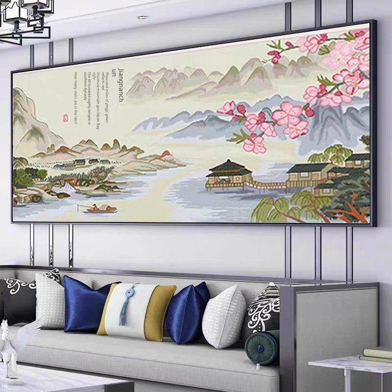 江南春衣人工绣十字绣成品江南新中国风客厅清洁山水山水挂画