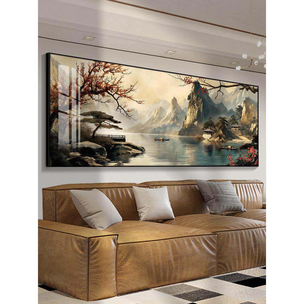 新中式客厅装饰画大气山水画办公室壁画茶室免打孔沙发背景墙挂画