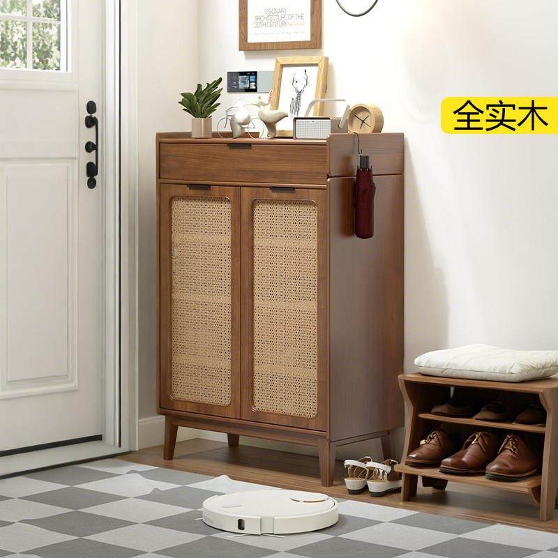 小户型2门纯实木开 门鞋柜多功能带锁入户玄关藤编收纳柜一体靠墙,住宅家具,鞋柜,淘宝优惠券,粉丝福利购,淘宝优惠卷