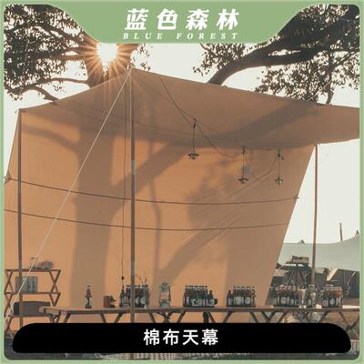 户外露营TC棉布科技棉大天幕野营野餐遮阳挡风车顶帐篷天幕杆矩形