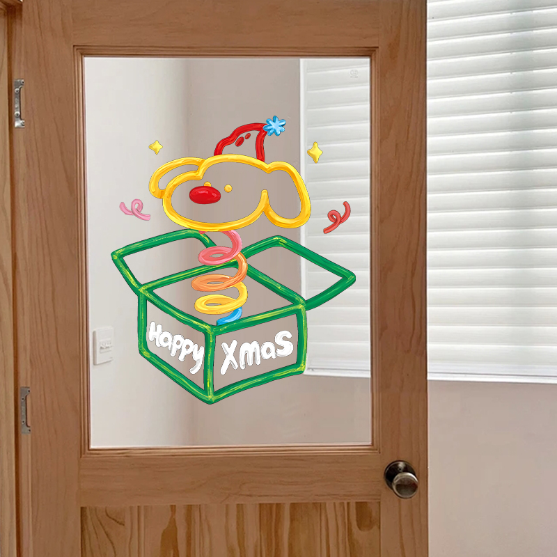 圣诞节圣诞树装饰品咖啡店铺餐厅玻璃贴纸场景布置橱窗花贴画门贴图片