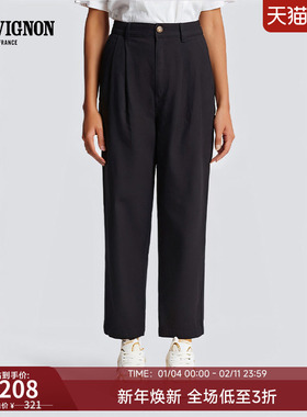 CHEVIGNON法国尚飞扬 流行高级气质时尚弹力直筒休闲裤女春夏黑色