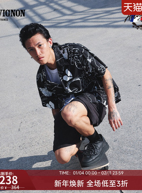 艺术家联名 CHEVIGNON法国尚飞扬 奇幻山水短袖衬衫男装时尚上衣