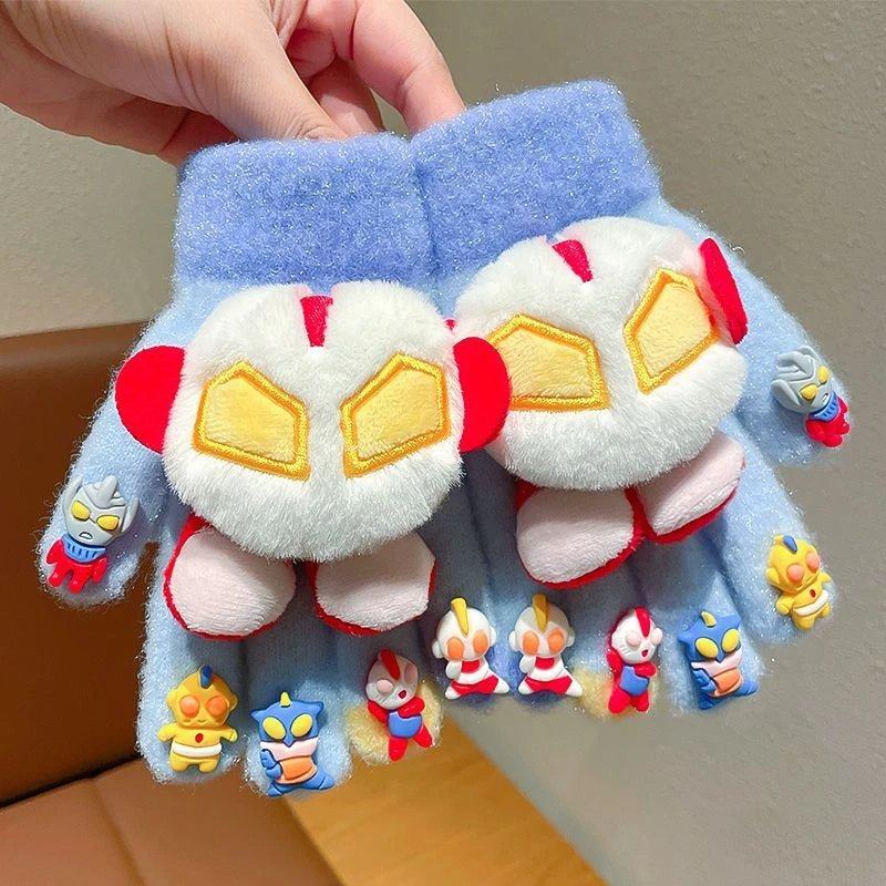 奥特曼儿童手套秋冬季防风保暖分指套男孩diy学生写字男童五指套