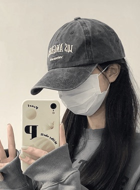 ins复古灰色棒球帽子女款夏季美式水洗大头围潮百搭显脸小鸭舌帽