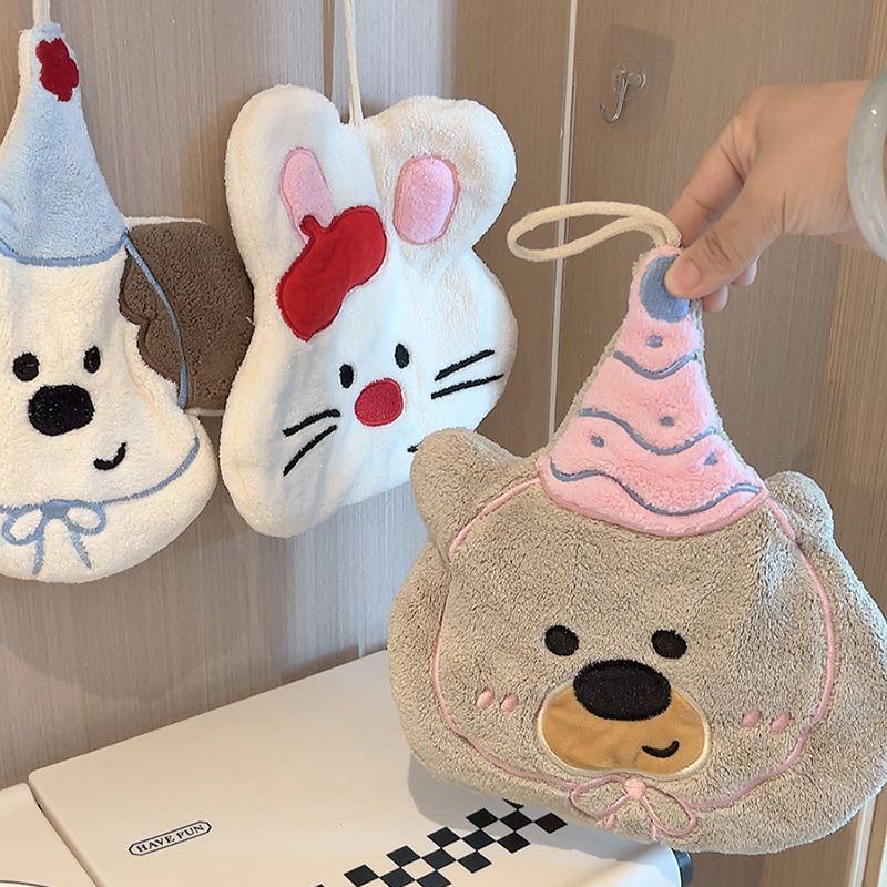 可爱卡通小熊小狗小兔擦手巾高颜值可挂式吸水速干加厚抹布洗手巾