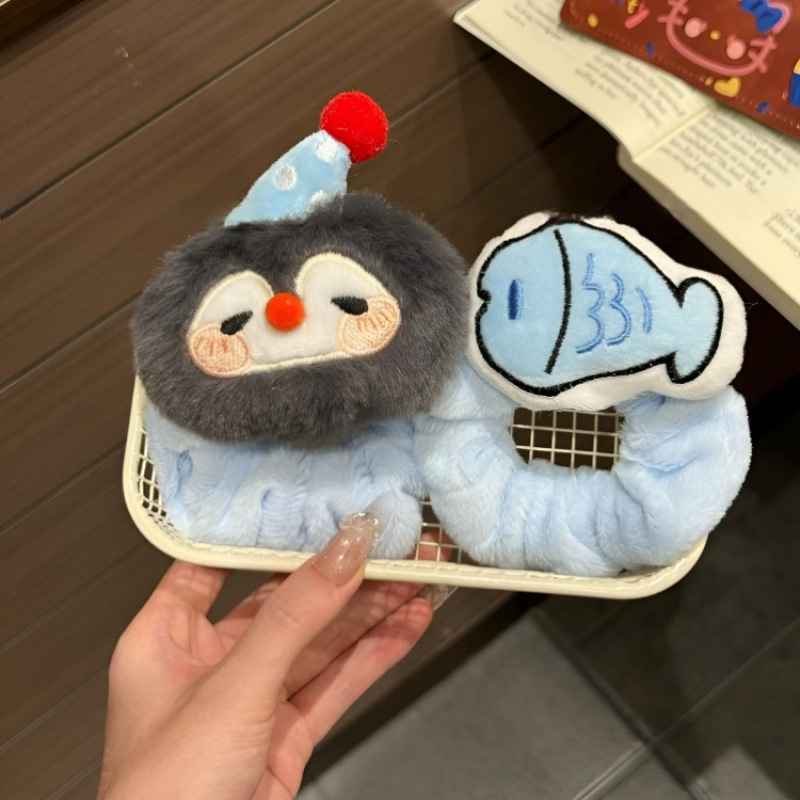 可爱企鹅小鱼发圈毛绒发绳萌趣卡