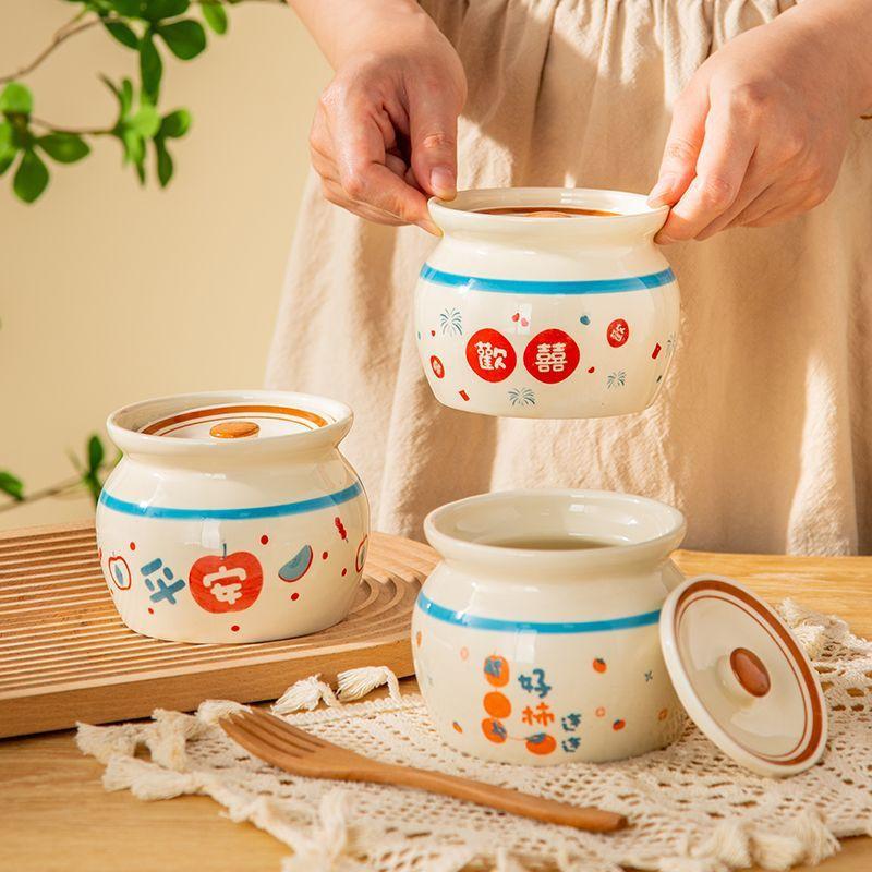 陶瓷炖盅瓦罐子带盖家用加厚炖梨