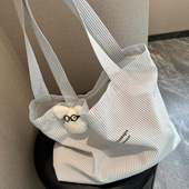 2025新款 休闲条纹慵懒简约大容量通勤帆布包布袋百搭单肩托特Q