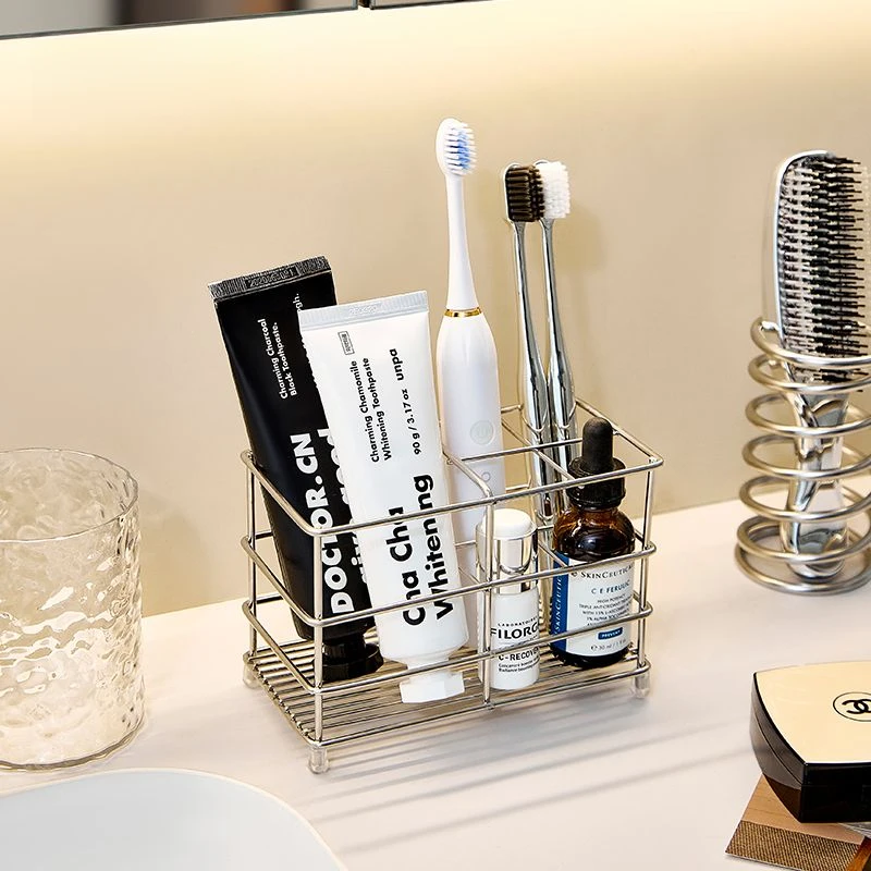 洗手台不锈钢牙刷架浴室洗手台化妆品置物架电动牙刷牙膏收纳Q