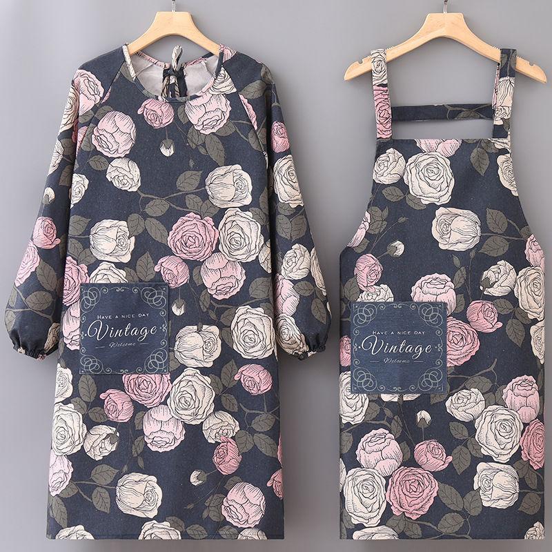 秋冬新款韩版帆布长袖罩衣围裙厨