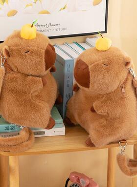 水豚背包卡皮巴拉可爱毛绒玩具单肩包丑萌水豚鼠公仔双肩斜跨包L