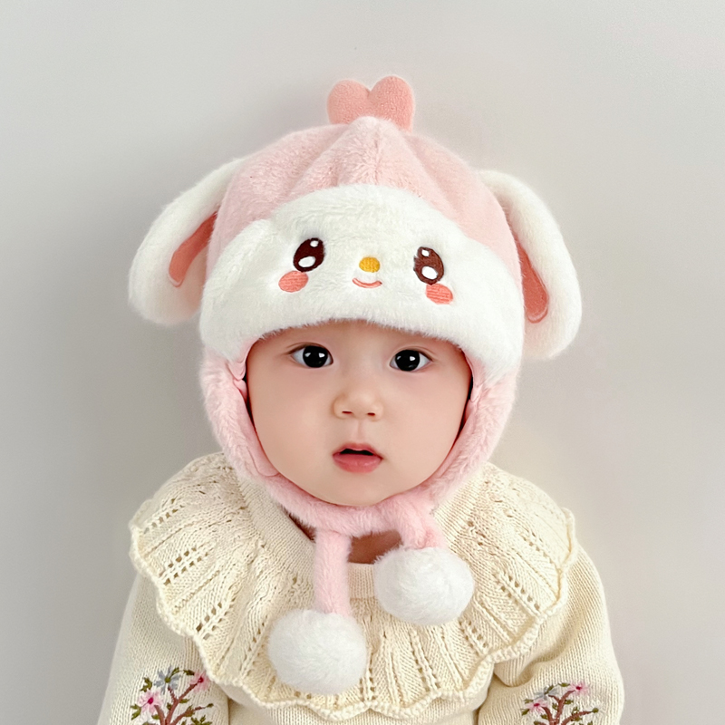 婴儿帽子秋冬季宝宝护耳毛绒帽婴幼儿可爱帽冬帽加厚保暖冬季