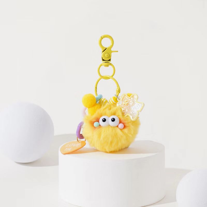 创意可爱毛毛煤球挂件汽车钥匙扣书包包卡通仙女钥匙扣公主风新款