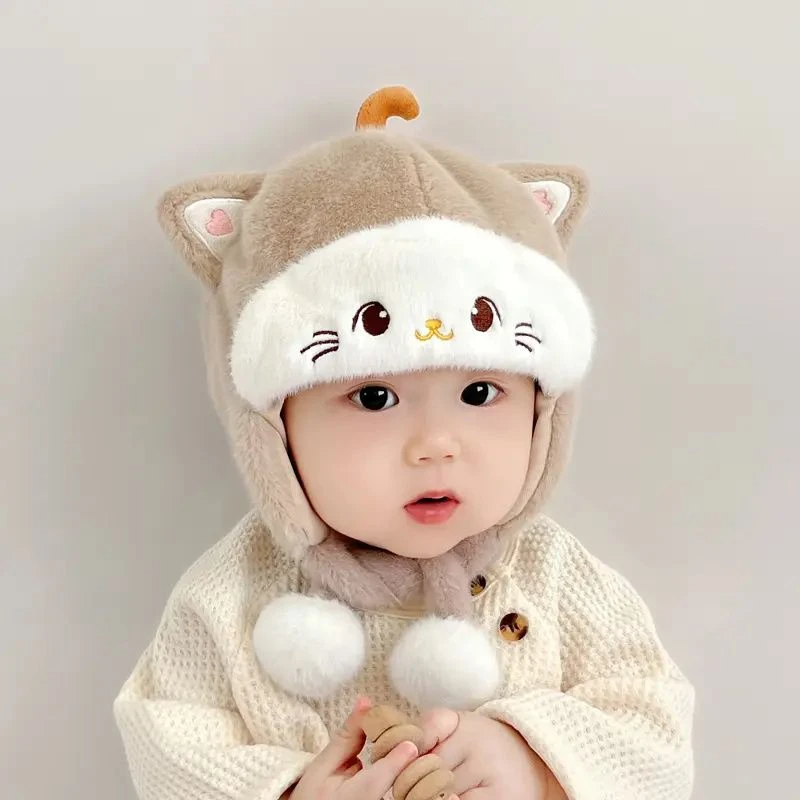 婴儿帽子秋冬季宝宝护耳毛绒帽婴幼儿可爱毛线帽冬帽加厚保暖冬L