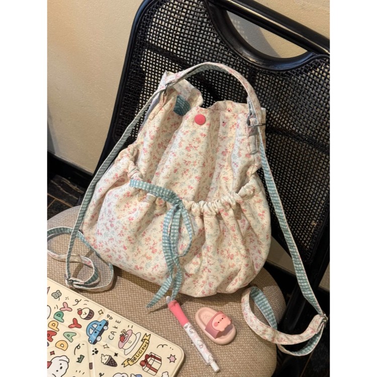 二合一春日碎花双肩包ins2025新款韩系水桶包女大容量通勤单肩包