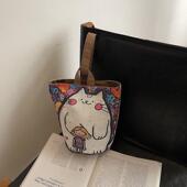 原创手提水桶包手拎外出ins帆布印花可爱简约少女手机女包包时尚