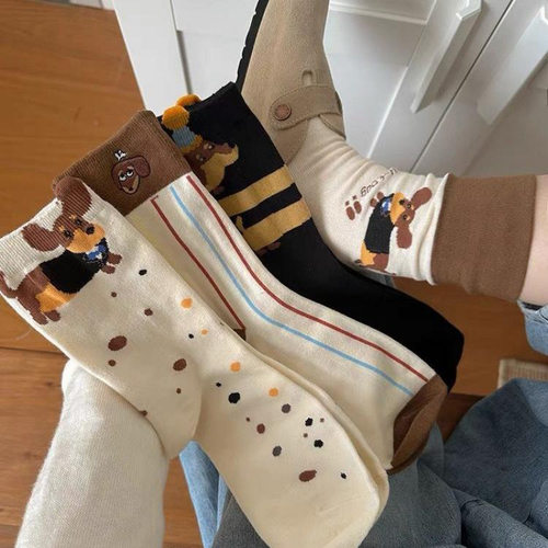 腊肠狗卡通袜子女韩系ins折叠两