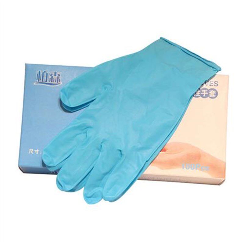 热销加厚蓝丁腈手套一次性橡胶护手防滑劳保防水弹性蓝色耐油耐酸