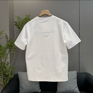 2026春季新款男生潮流小象字母刺绣百搭洋气字母短袖男士情侣T恤