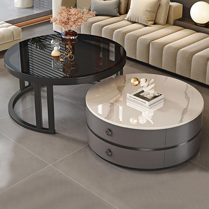 岩板茶几客厅家用简约现代大理石茶桌小户型轻奢2025新款圆形边几