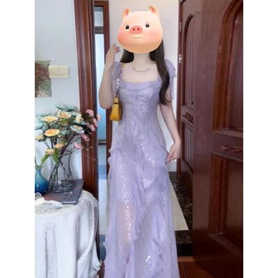 高端精致紫色亮片宴会礼服