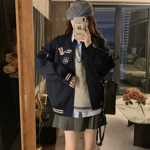美式 宽松可爱刺绣百搭夹克潮 复古学院风棒球服外套女2025春秋新款
