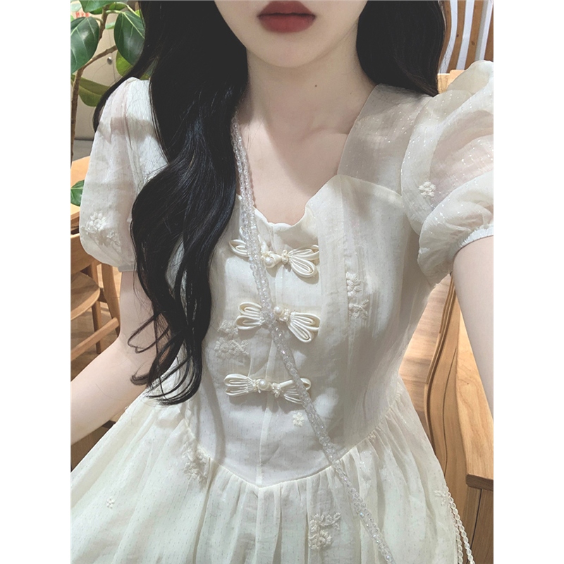 新中式国风杏色连衣裙女夏