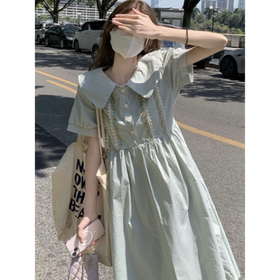 娃娃领连衣裙少女夏季 初中高中学生森系小清新甜美裙子 装 2025新款