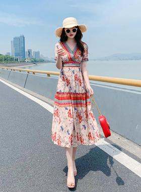 旅游拍照裙多巴胺连衣裙女夏高端三亚沙滩裙超仙绝美长裙海边度假