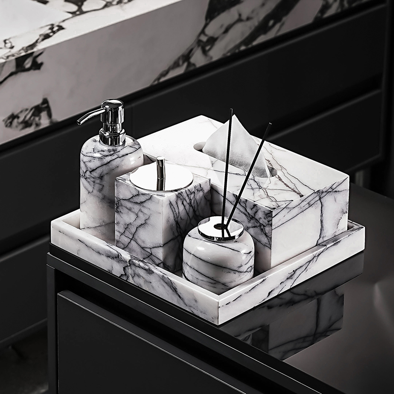 轻奢香雪梅大理石酒店纸巾盒套件