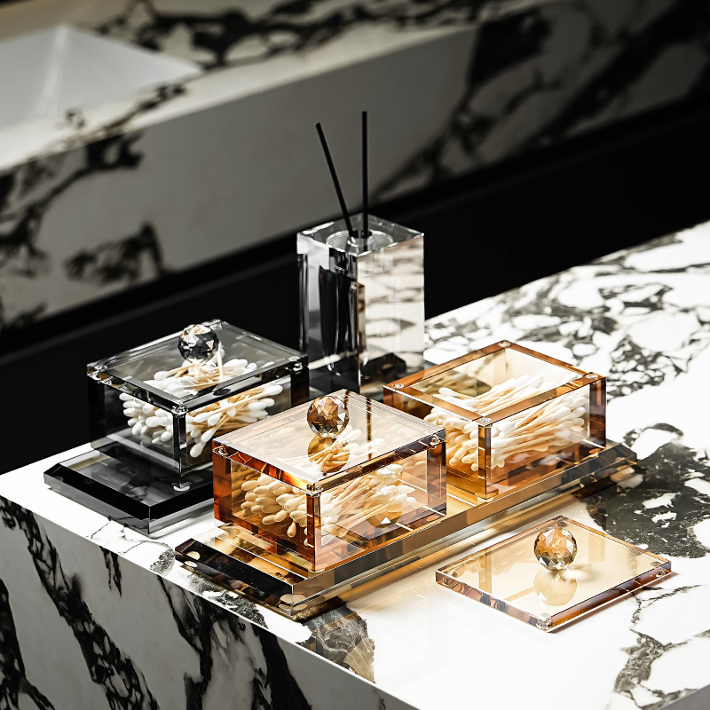 水晶玻璃棉签收纳盒置物轻奢高级