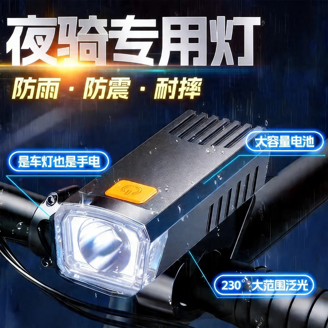 自行车夜骑灯强光手电筒公路山地骑行车灯儿童专用单车夜间照明灯