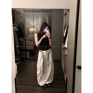 MMUIICHAN 口袋白牛仔 百搭休闲阔腿四季款牛仔裤