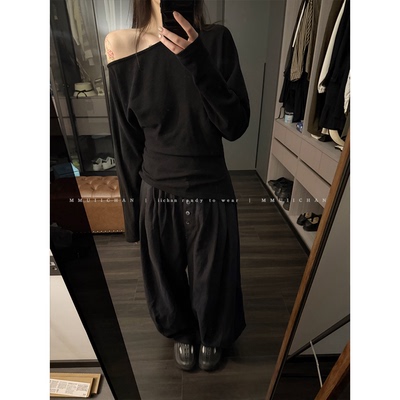 MMUIICHAN 荡荡裤 非常宽松的枣红色低裆个性百搭多纽扣休闲裤