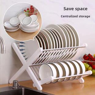 外贸热销放碗折叠家用厨房置物架用品盘子碗喋沥水碗架双层餐具架
