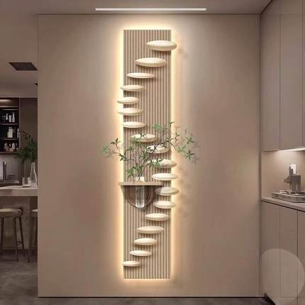 步步高升玄关装饰画水培绿植入户门挂画高级感走廊过道带led壁灯