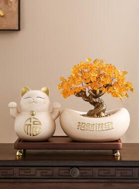 开业大吉招财猫摆件新店礼物生意兴隆高级感创意聚宝盆桌面装饰品