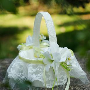 小清新田园风格结婚花篮花童撒花装婚戒手提小篮子布艺居家收纳篮