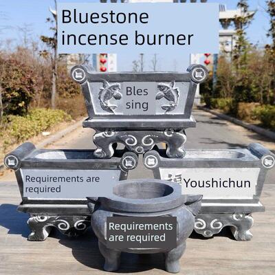 青石香炉整体石雕寺庙祠堂户外墓园祭拜祭品覆古怀旧装饰摆件