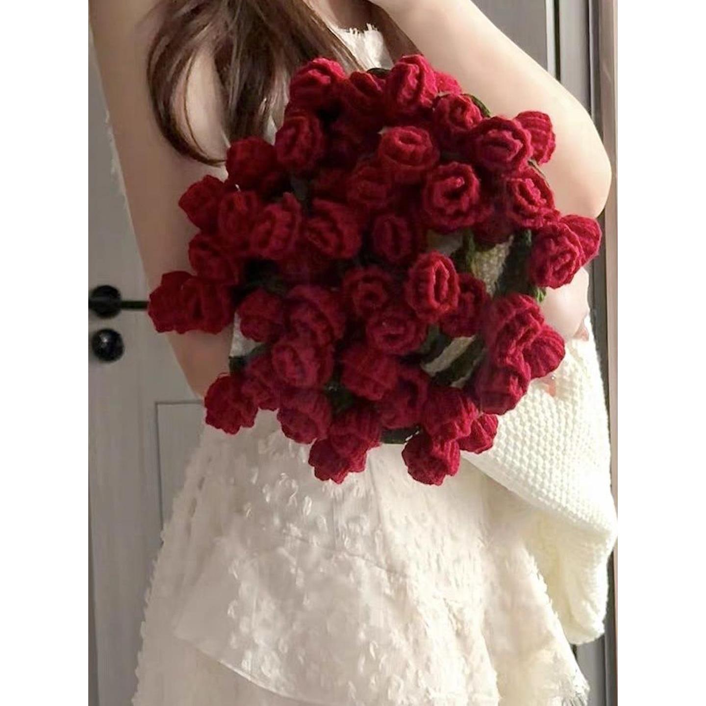 成品玫瑰花束毛毯子手工编织毛线钩织披肩99朵午睡送女生生日礼物