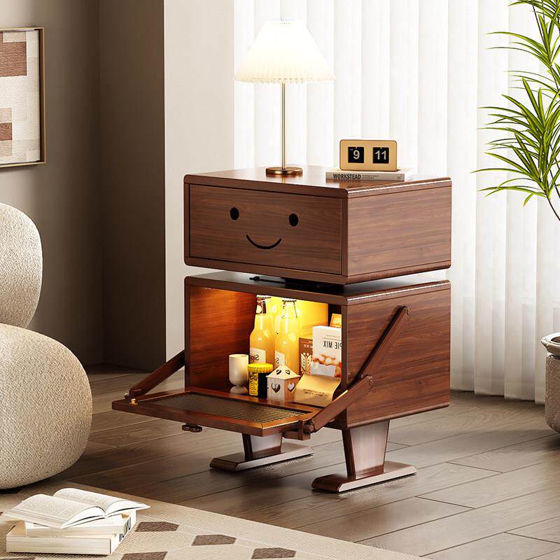 机器人边柜实木沙发边几柜胡桃木矮斗柜子创意客厅卧室家用床头柜