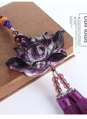 高档紫色莲花汽车后视镜挂件琉璃意境车载六六大顺出入平安车挂饰