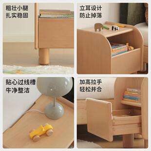 LIKKID儿童实木床头柜女孩卧室房间置物收纳柜宝宝床边可爱储物柜