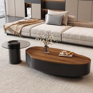 覆古风异形芒果茶几胡桃木色客厅家用小户型中古茶几桌轻奢高级感