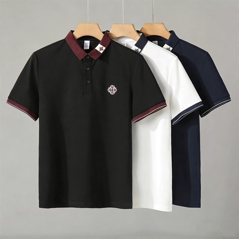 美式复古POLO衫男士短袖2026新款夏季潮牌撞色领口刺绣休闲上衣服